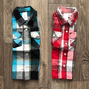 BOYS 2T Blue Red Plaid Snap Button Shirts Lot of 2